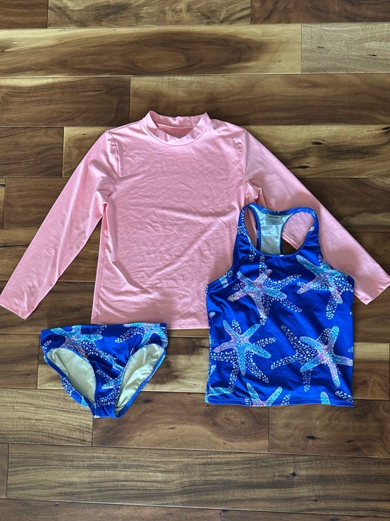 Lands' End Other - Lands' End Coral Long-Sleeve Rashguard Blue Starfish Tankini Set Youth 10/12